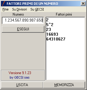 Divisori.exe:    Estrae i fattori primi di un numero